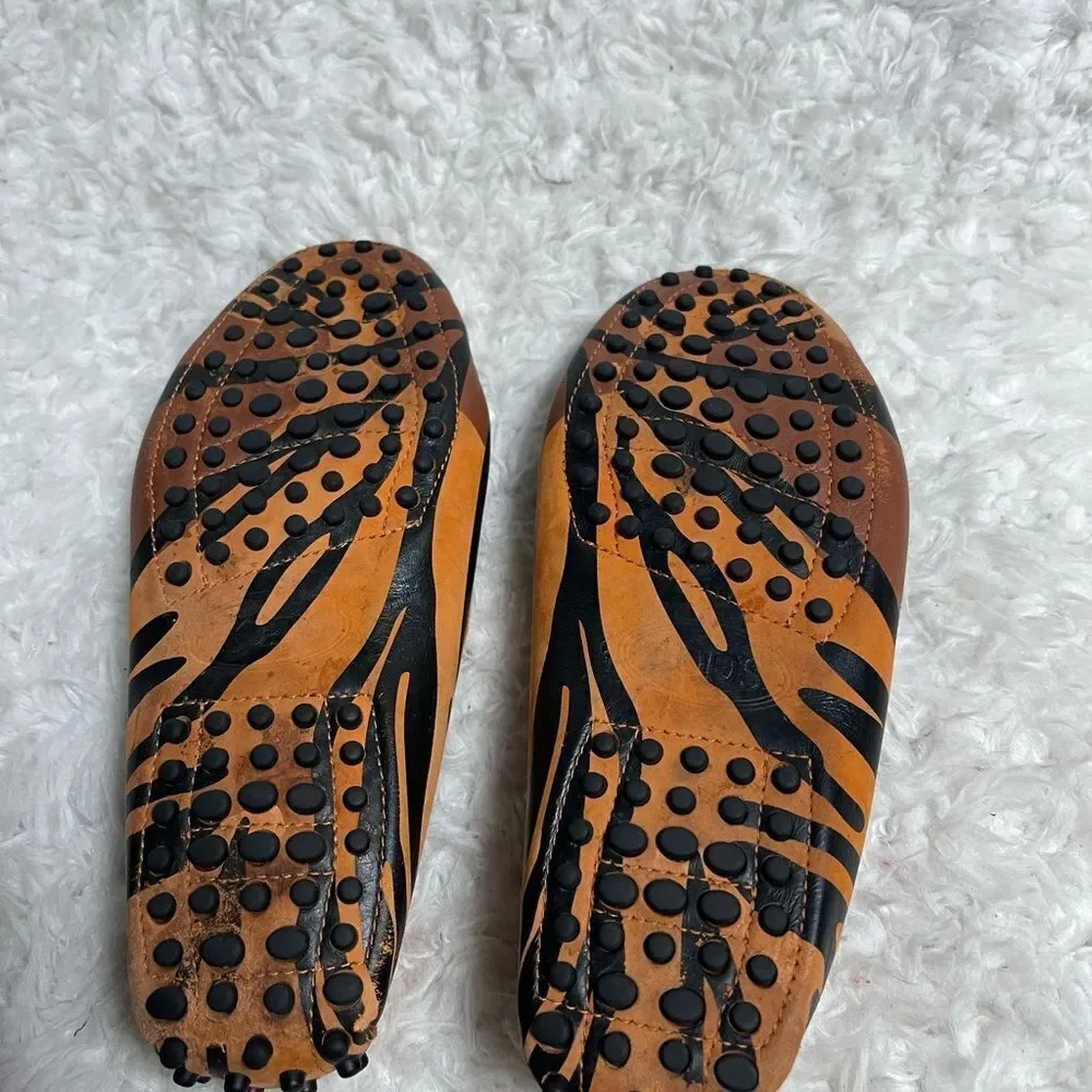 Tod’s Military print leather loafers Brown,black & orange  metal Double T SZ4.5